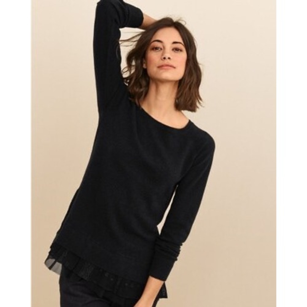 Garnet Hill Shirttail Cashmere Sweater Black XL Modest Minimalist Workwear